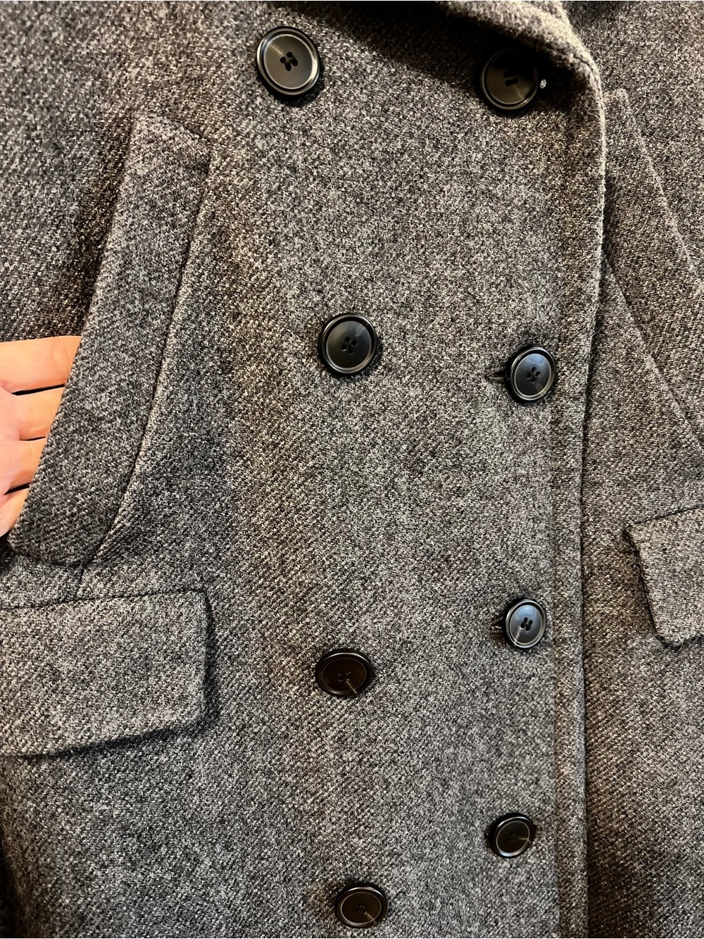 Theory Bolton Virgin Wool Double Breasted Long Coat Charcoal Large - Picture 6 of 12